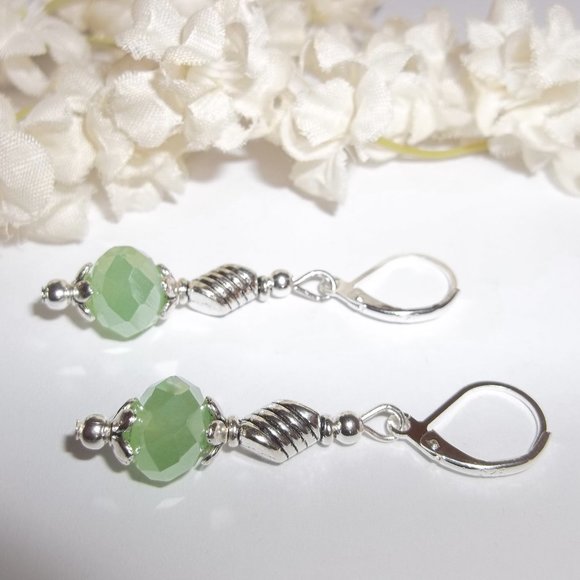 Light Green AB Aurora Borealis Earrings Beaded Dangle Drop Elegant Set Gift 7330 - Picture 5 of 8